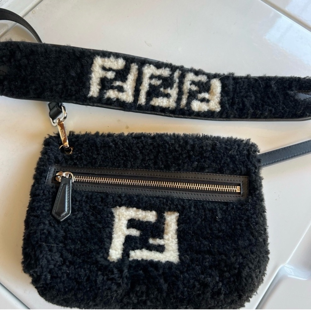 Authentic Fendi Sherpa Crossbody Bag Black and White Fuzzy Crossbody Bag